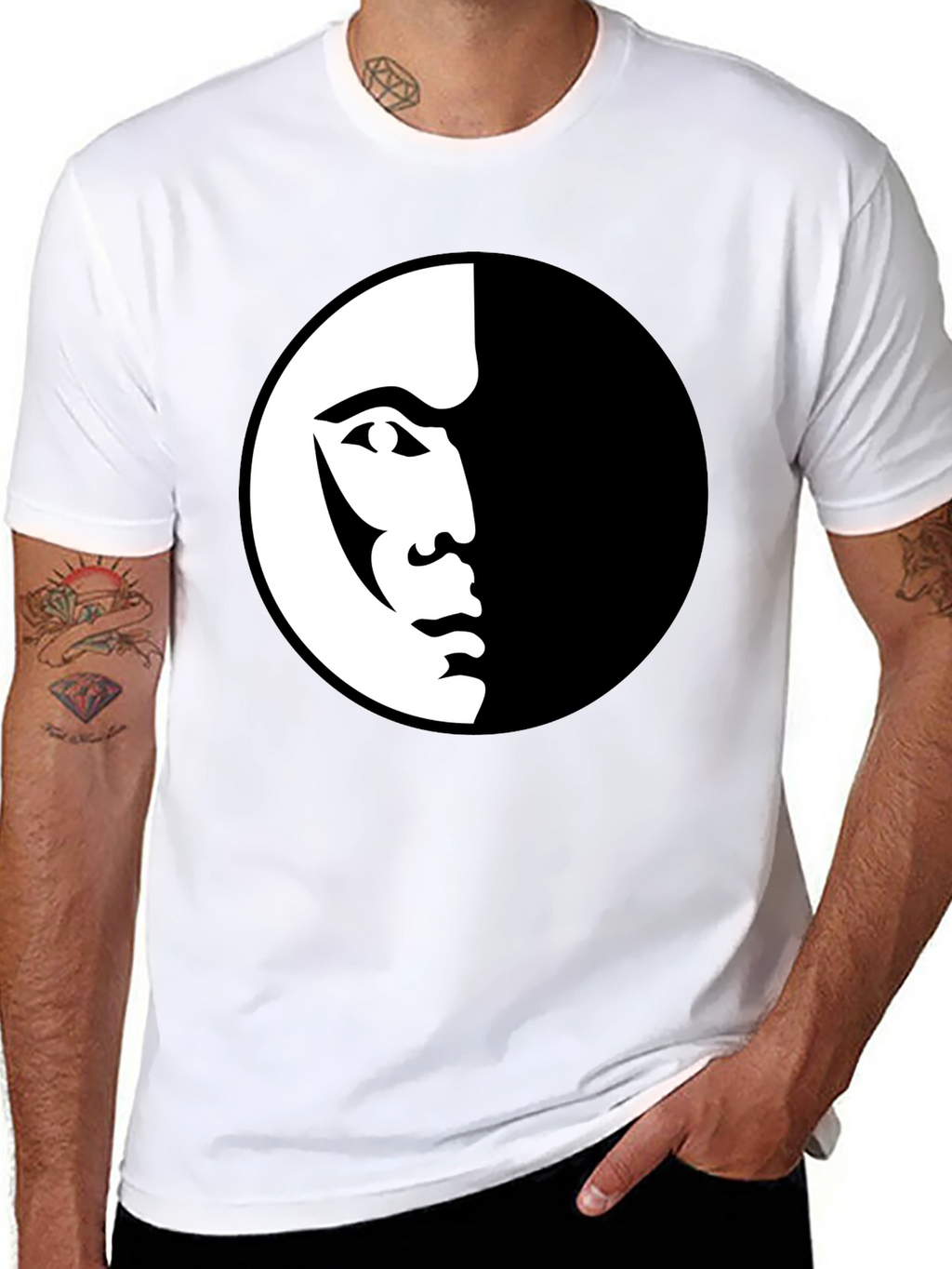 Modern Half Face Graphic Black T-Shirt