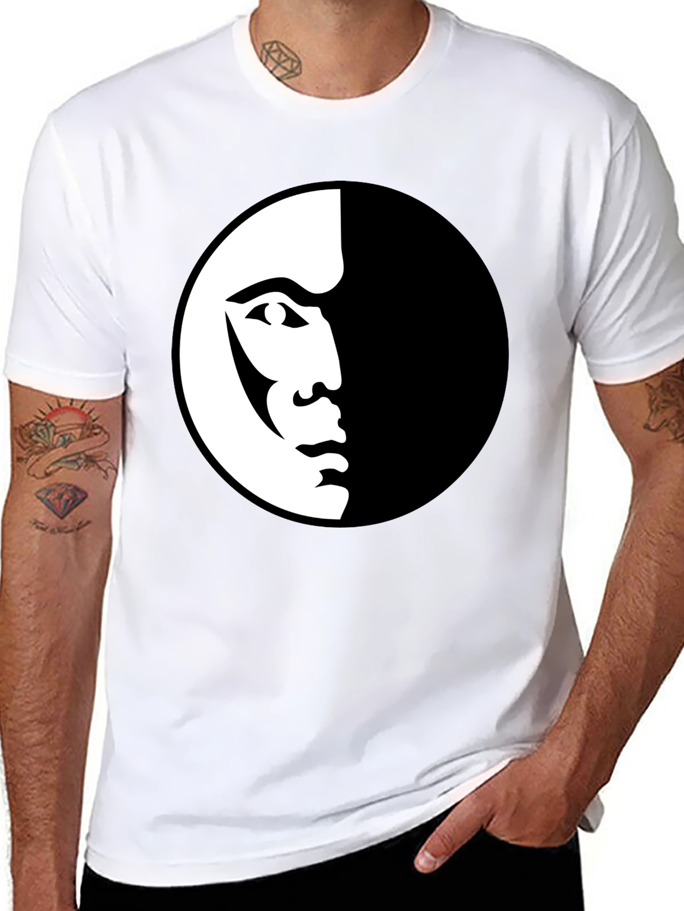 Modern Half Face Graphic Black T-Shirt