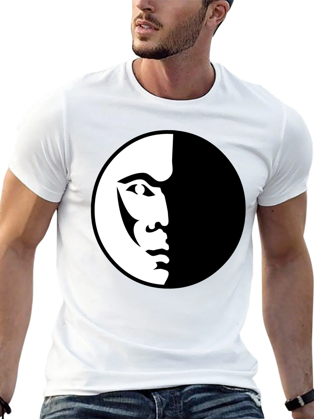 Modern Half Face Graphic Black T-Shirt