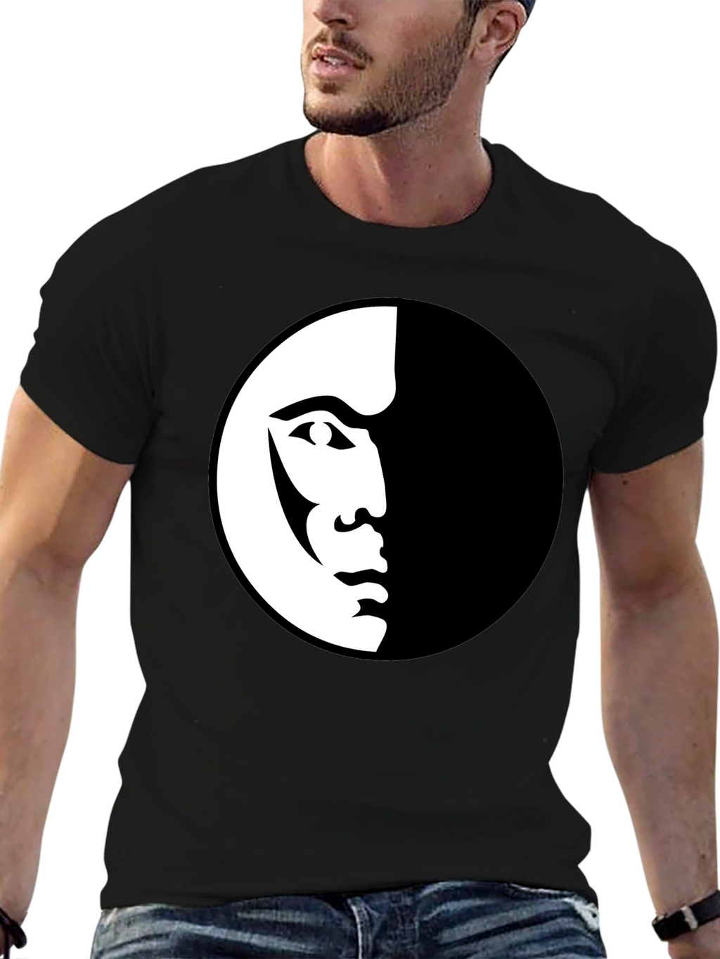 Modern Half Face Graphic Black T-Shirt