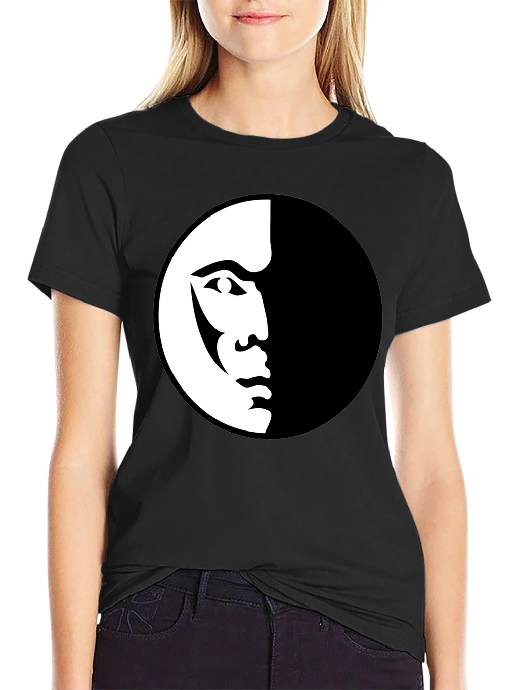 Modern Half Face Graphic Black T-Shirt