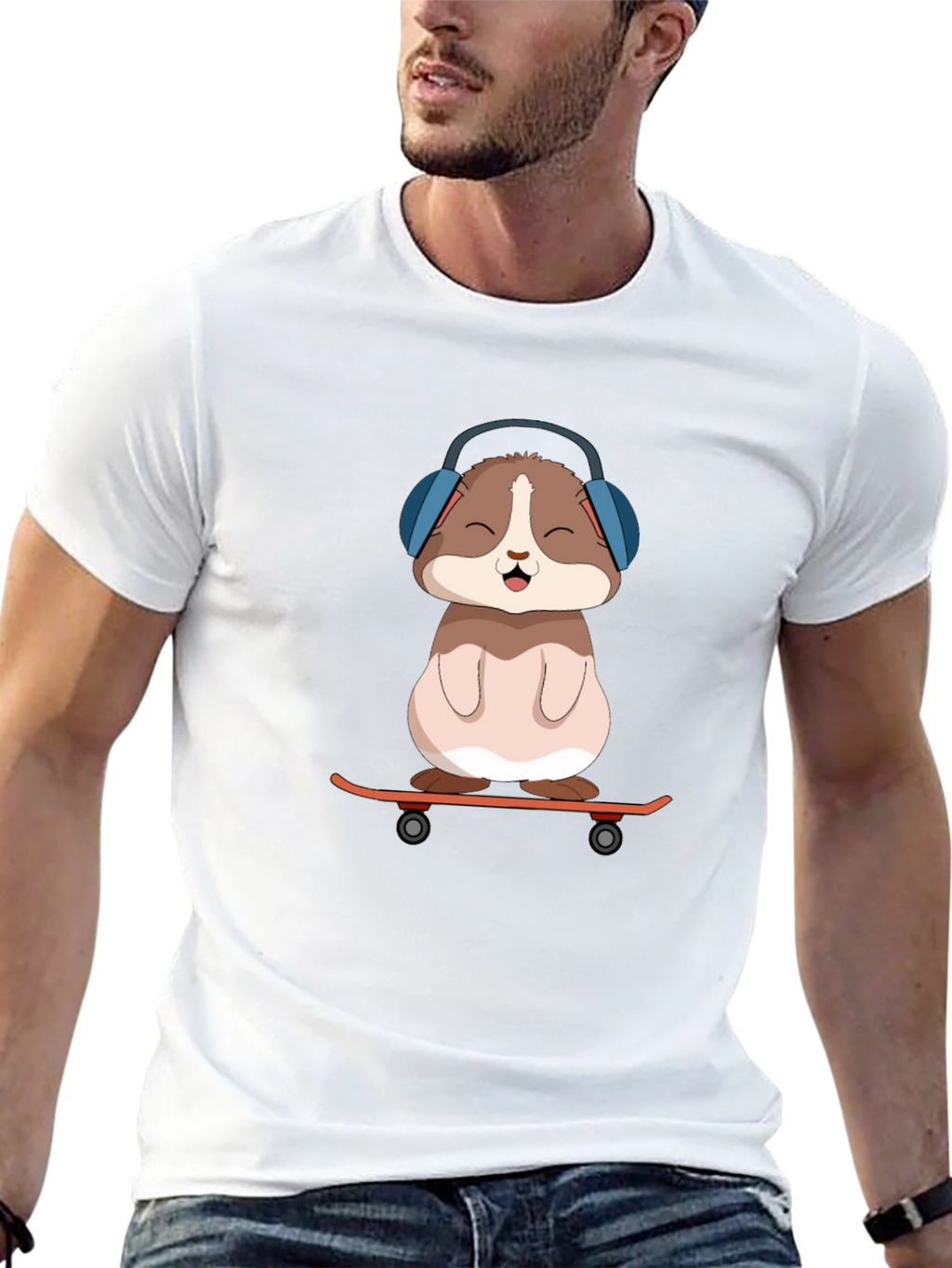 Cute Hamster Skateboard Graphic Tee - Black