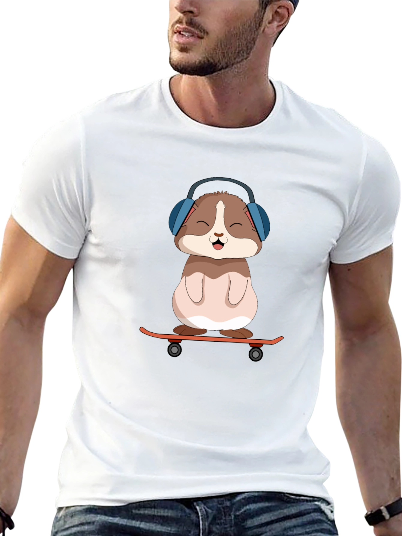Cute Hamster Skateboard Graphic Tee - Black