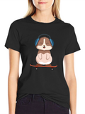 Cute Hamster Skateboard Graphic Tee - Black
