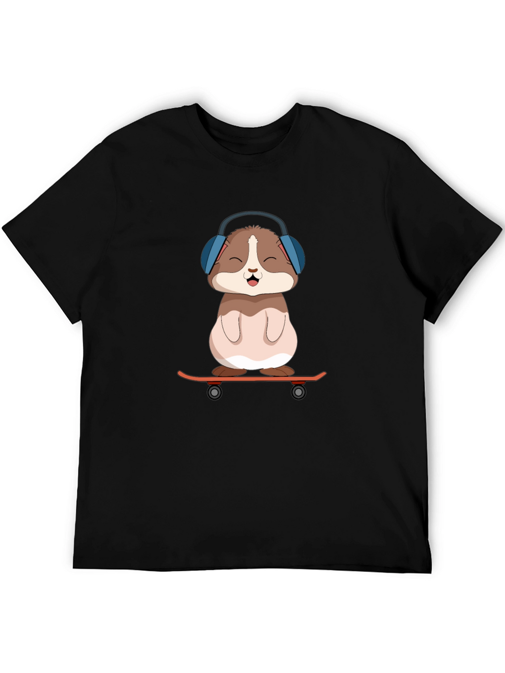 Cute Hamster Skateboard Graphic Tee - Black