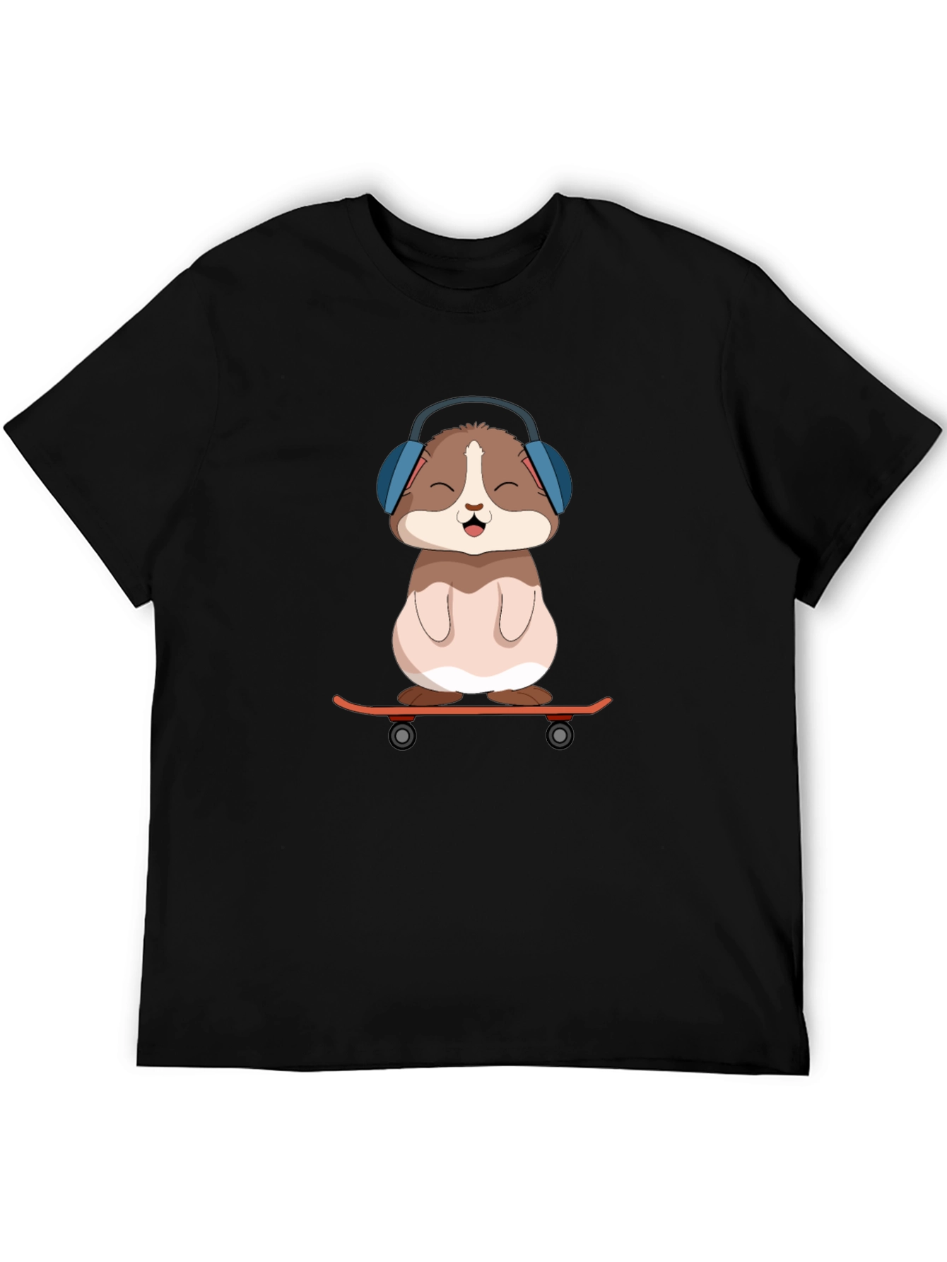 Cute Hamster Skateboard Graphic Tee - Black