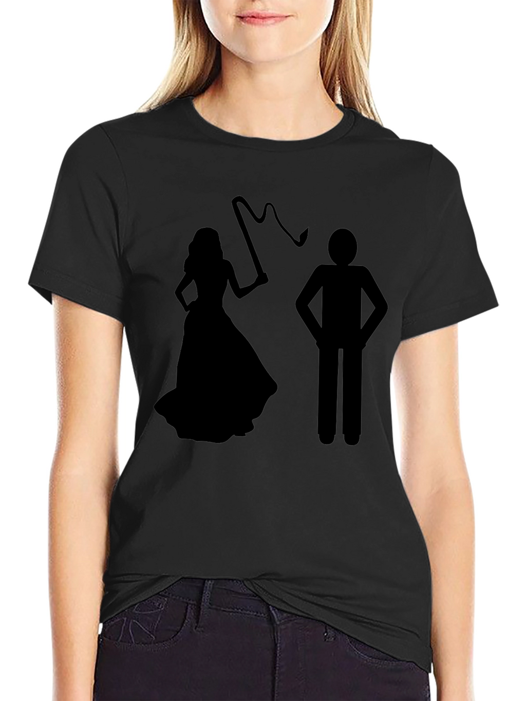 Humorous Bride Whipping Groom Black T-Shirt
