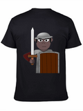 Warrior Cartoon Graphic Tee - Black Cotton Casual