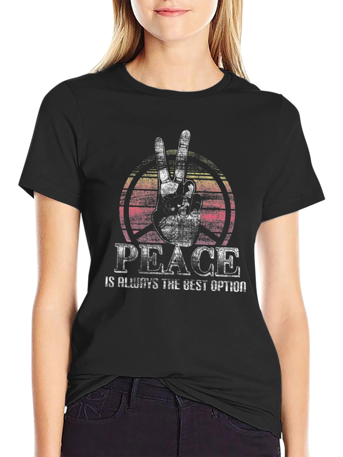 Peace Sign Graphic Tee -  Comfortable Crew Neck