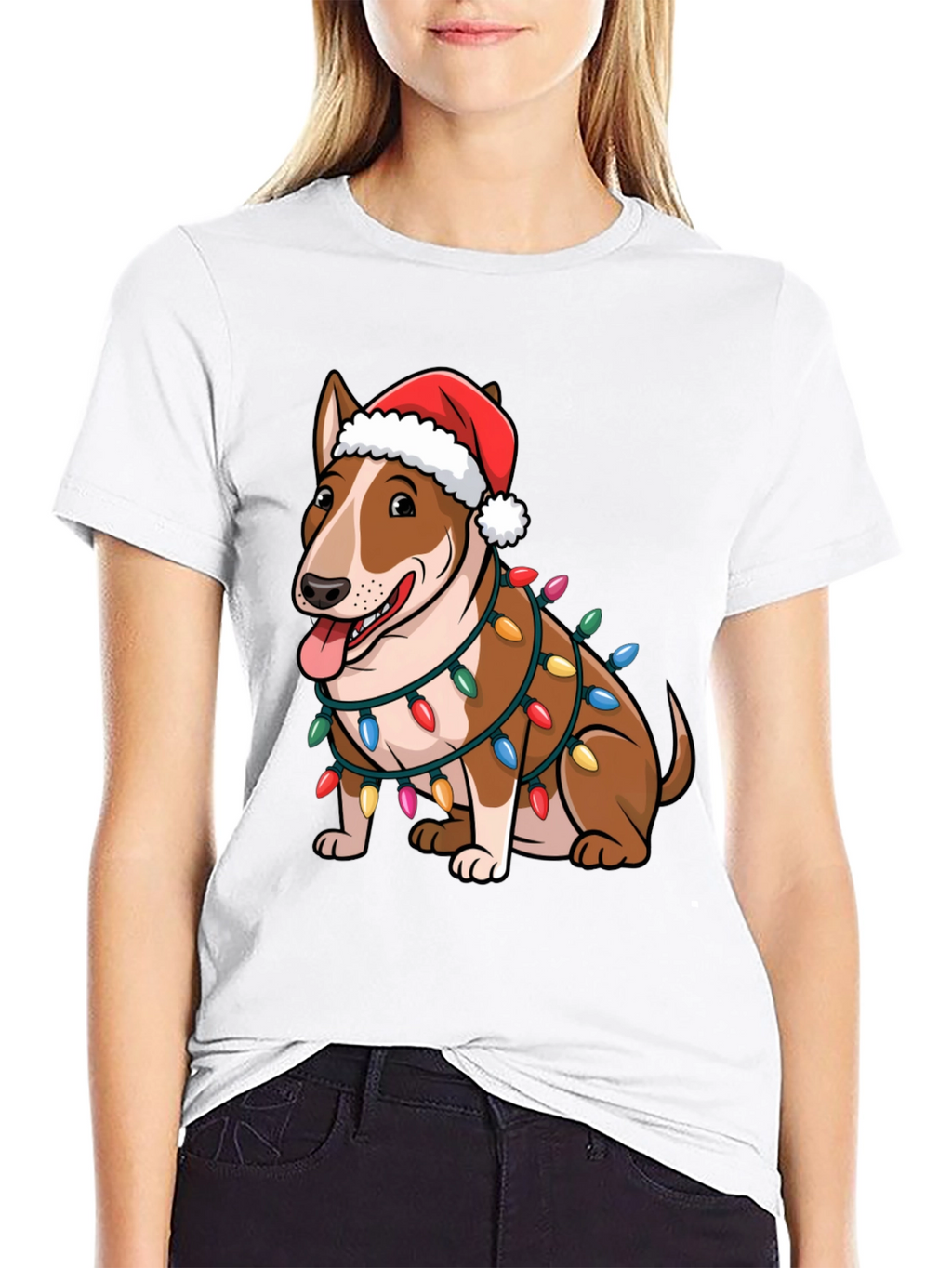 Christmas Bull Terrier Lights T-Shirt – Festive Dog Lover Tee