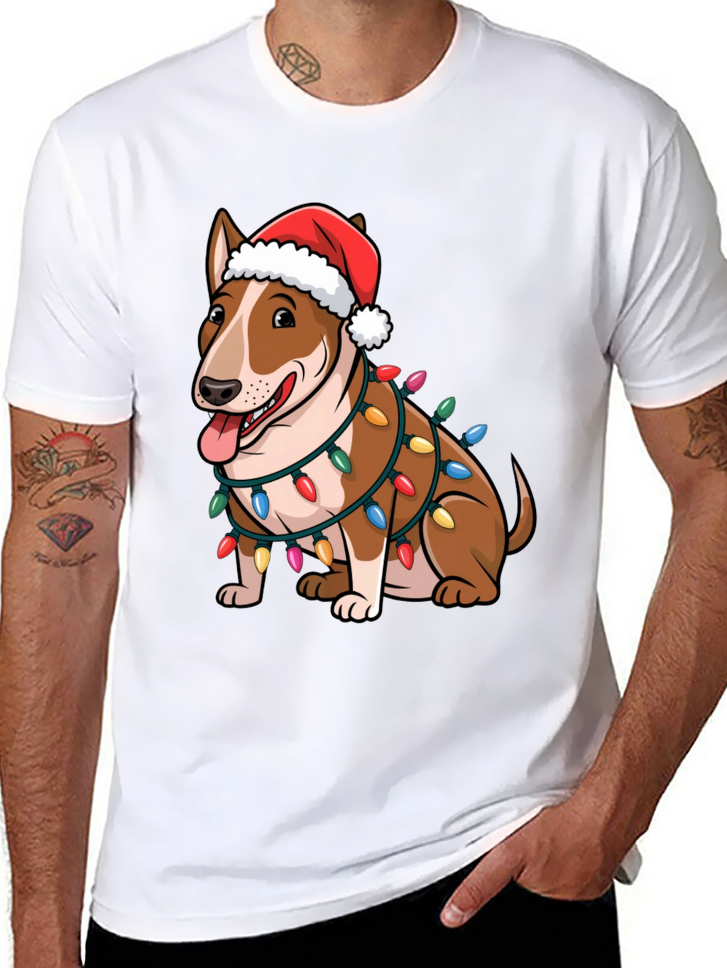 Christmas Bull Terrier Lights T-Shirt – Festive Dog Lover Tee