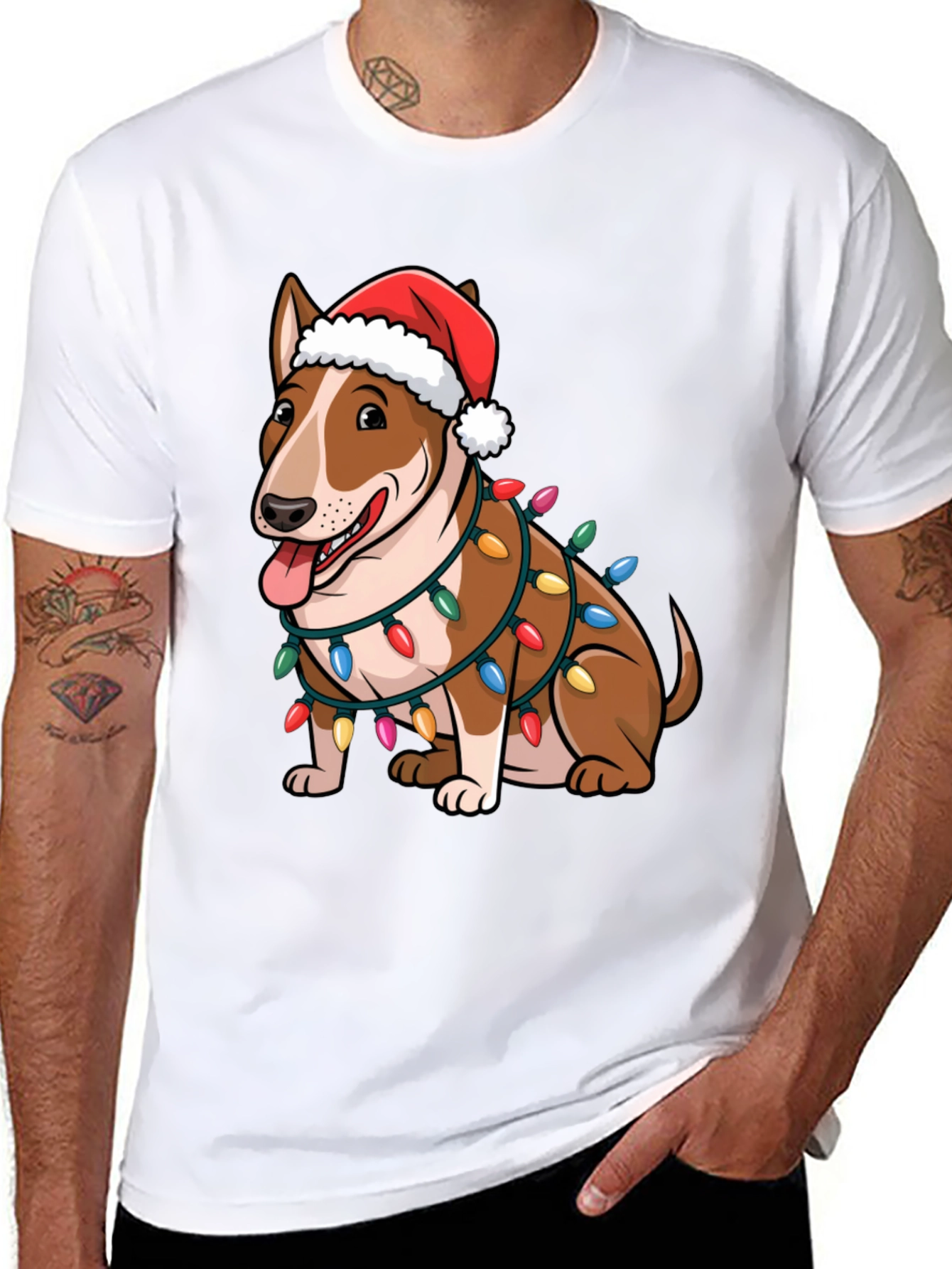 Christmas Bull Terrier Lights T-Shirt – Festive Dog Lover Tee