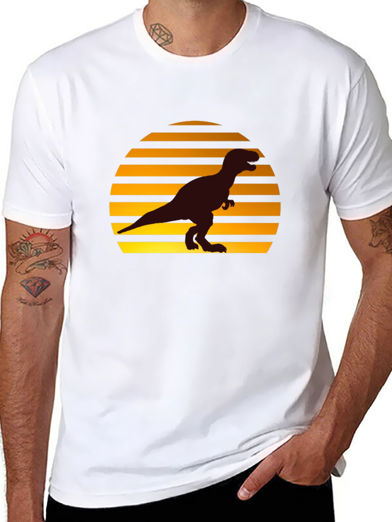 Retro Sunset T-Rex Graphic Tee - Black