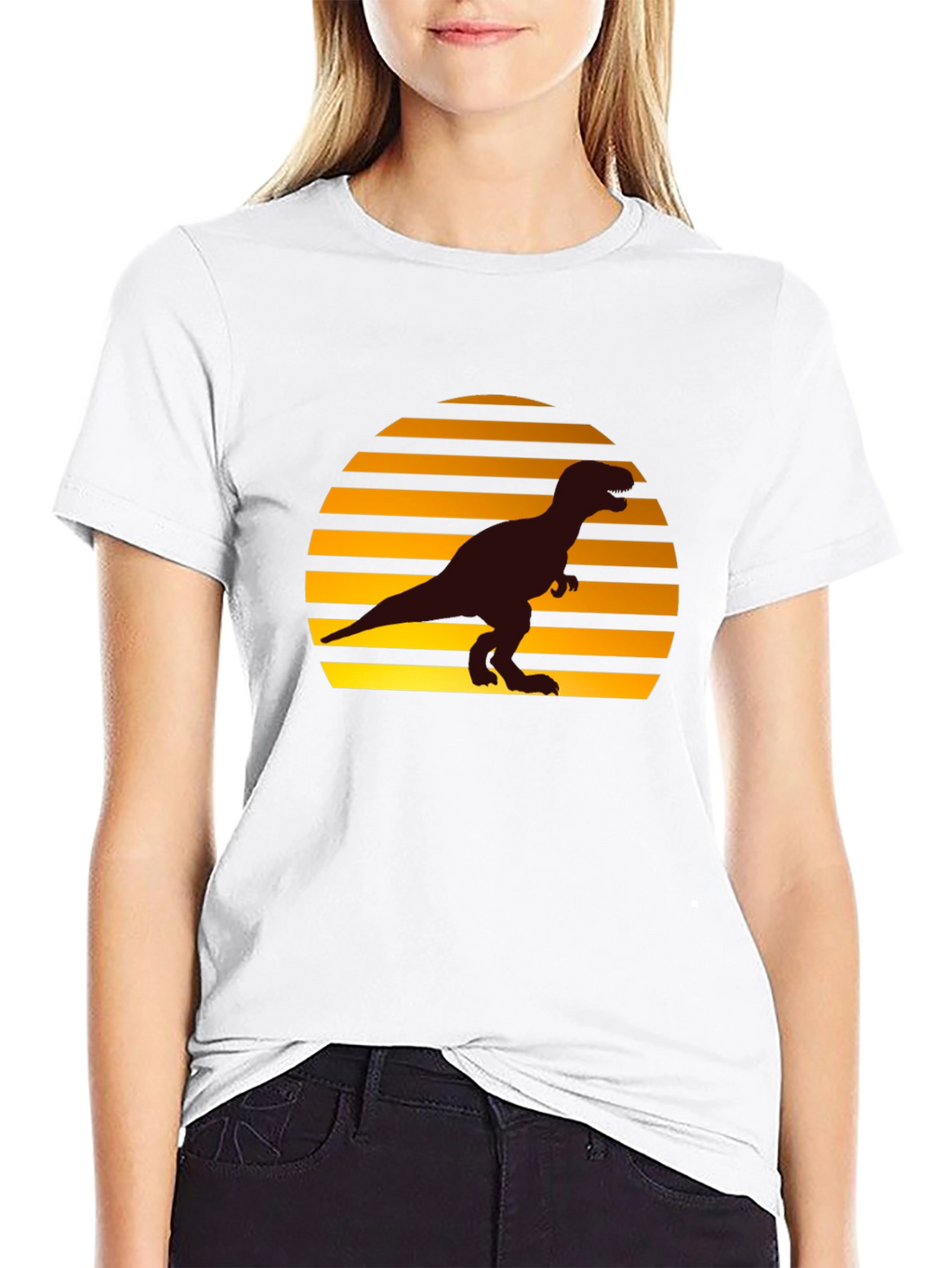 Retro Sunset T-Rex Graphic Tee - Black