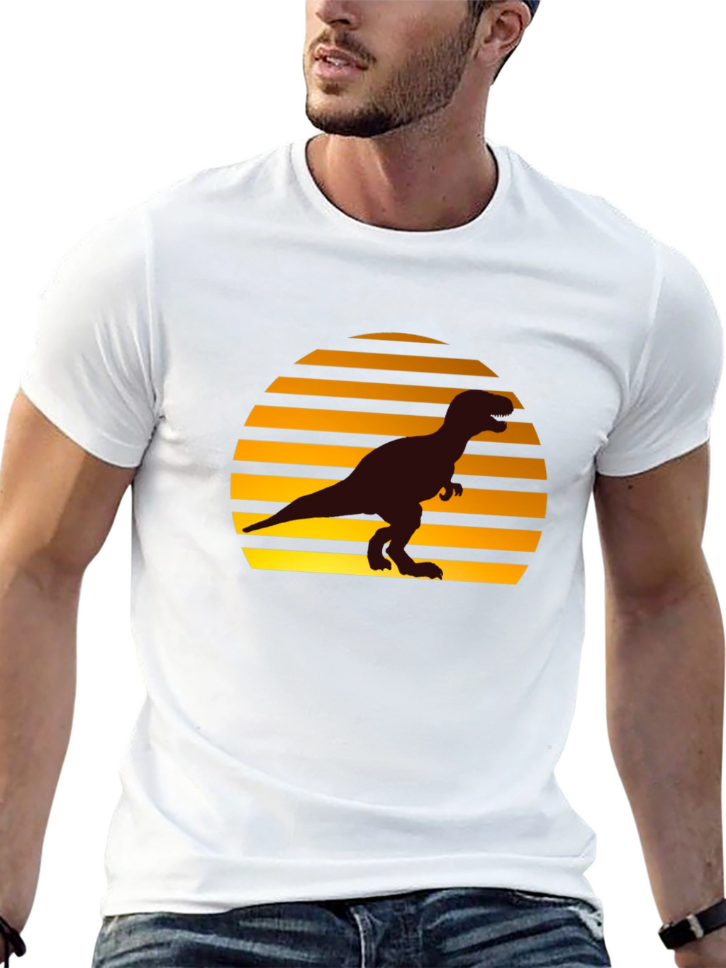 Retro Sunset T-Rex Graphic Tee - Black