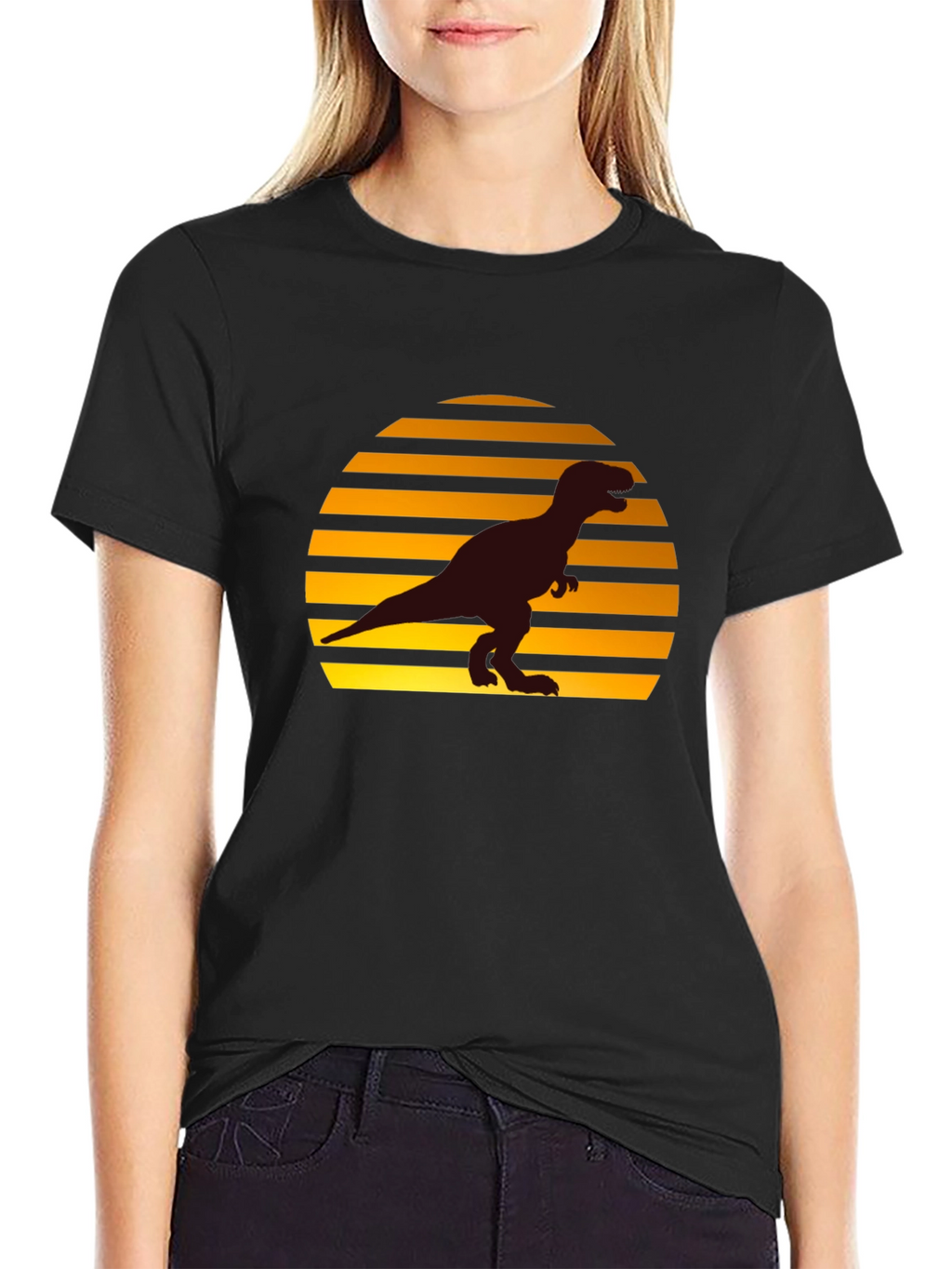 Retro Sunset T-Rex Graphic Tee - Black