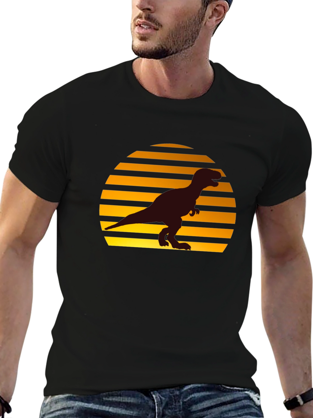 Retro Sunset T-Rex Graphic Tee - Black
