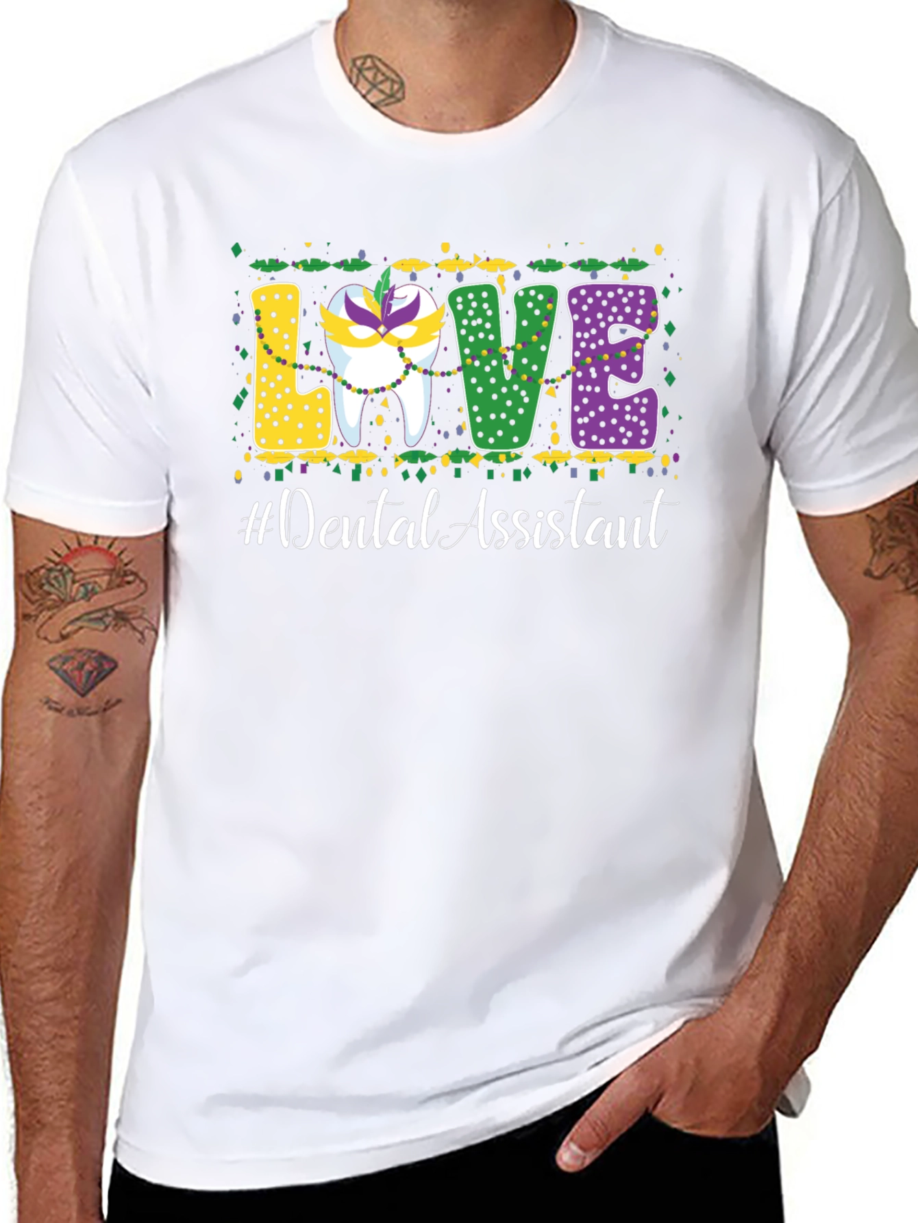 Dental Assistant Mardi Gras Love T-Shirt