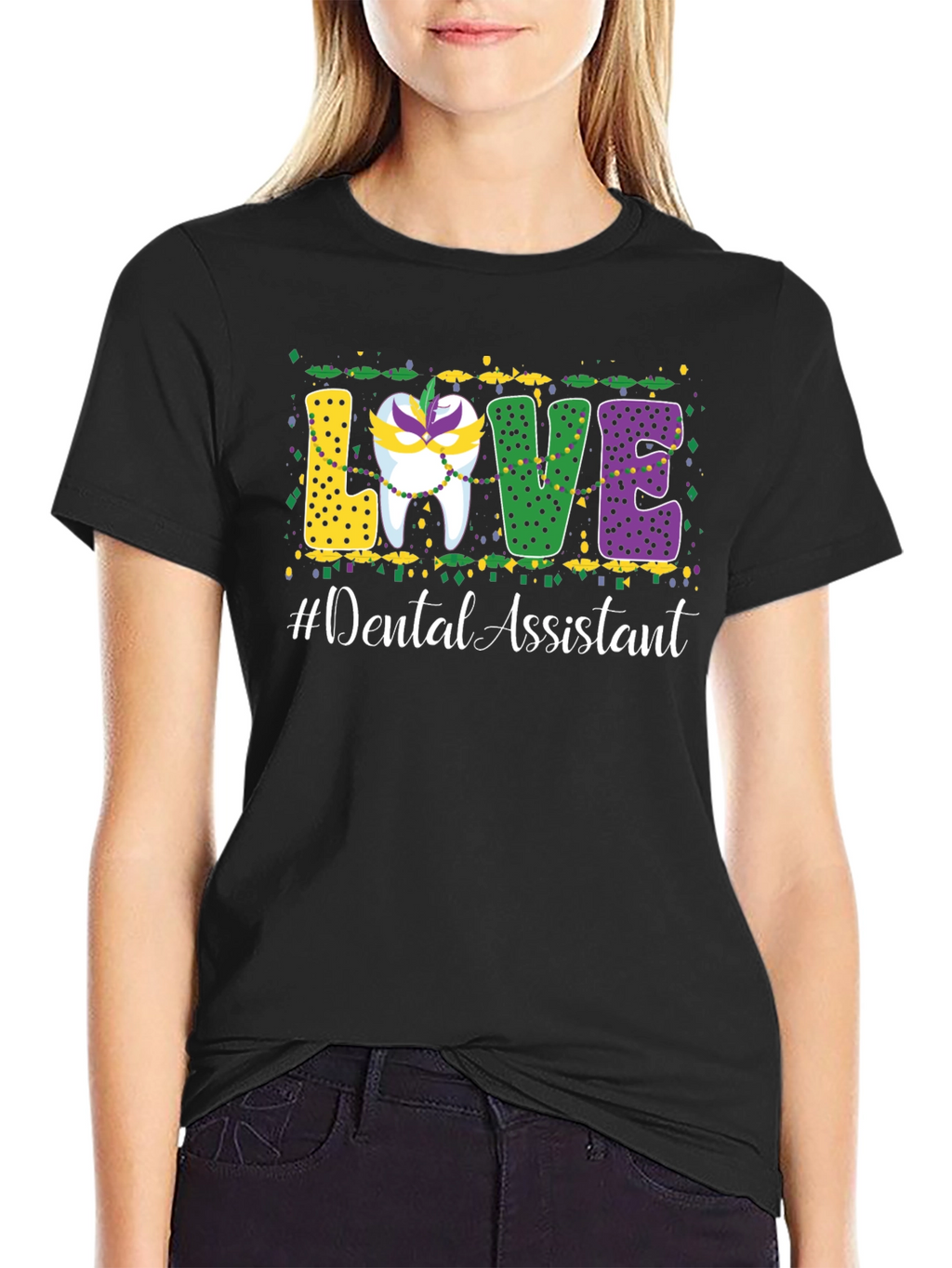Dental Assistant Mardi Gras Love T-Shirt