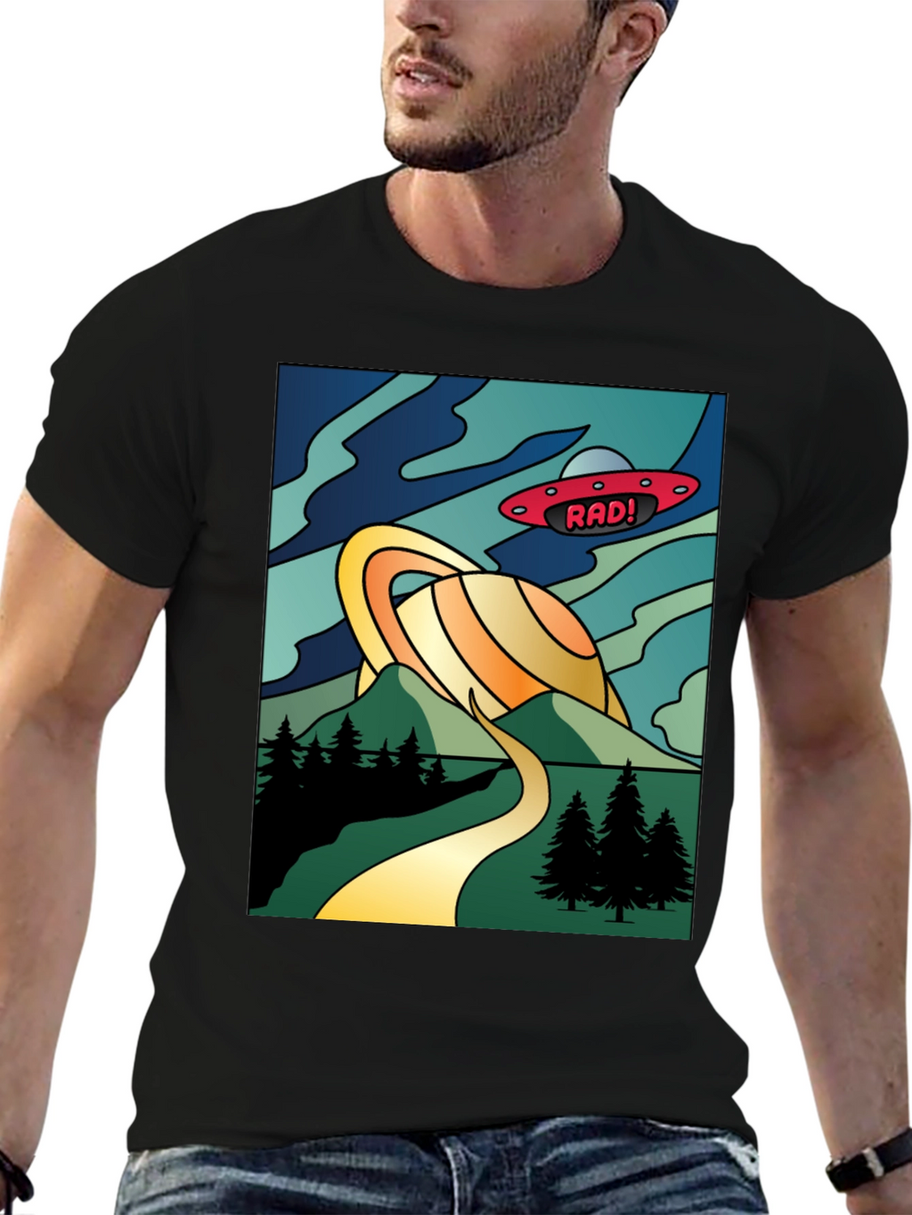 Retro Rad! Graphic Tee - Saturn & UFO Design