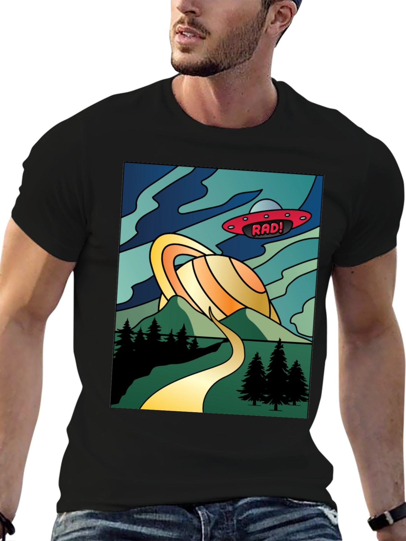 Retro Rad! Graphic Tee - Saturn & UFO Design