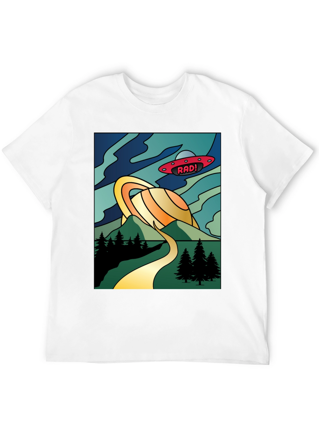 Retro Rad! Graphic Tee - Saturn & UFO Design