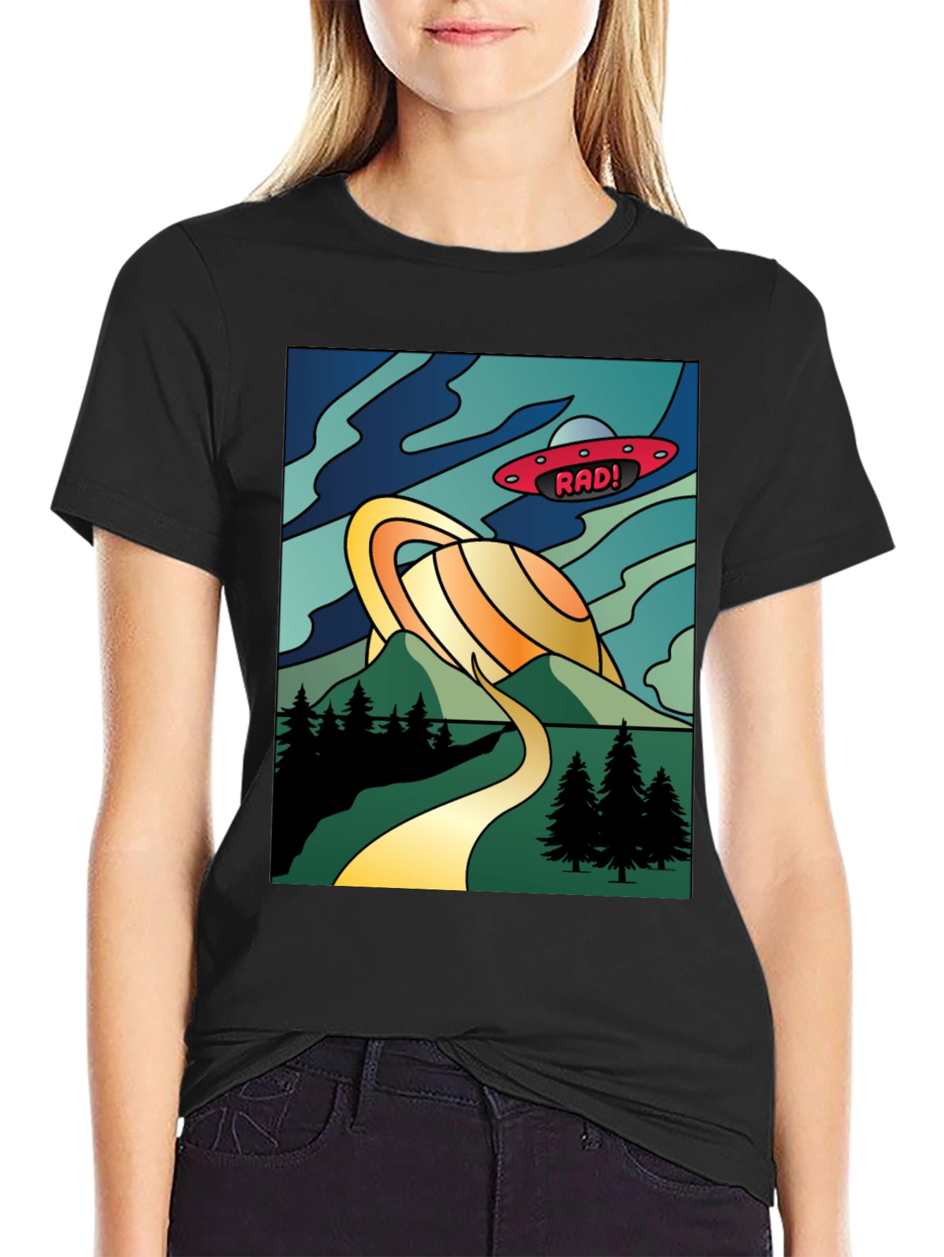 Retro Rad! Graphic Tee - Saturn & UFO Design