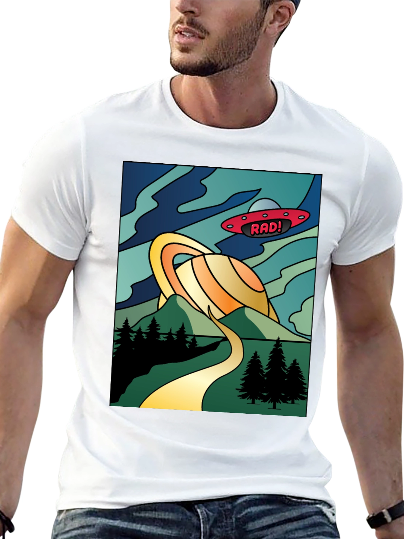 Retro Rad! Graphic Tee - Saturn & UFO Design