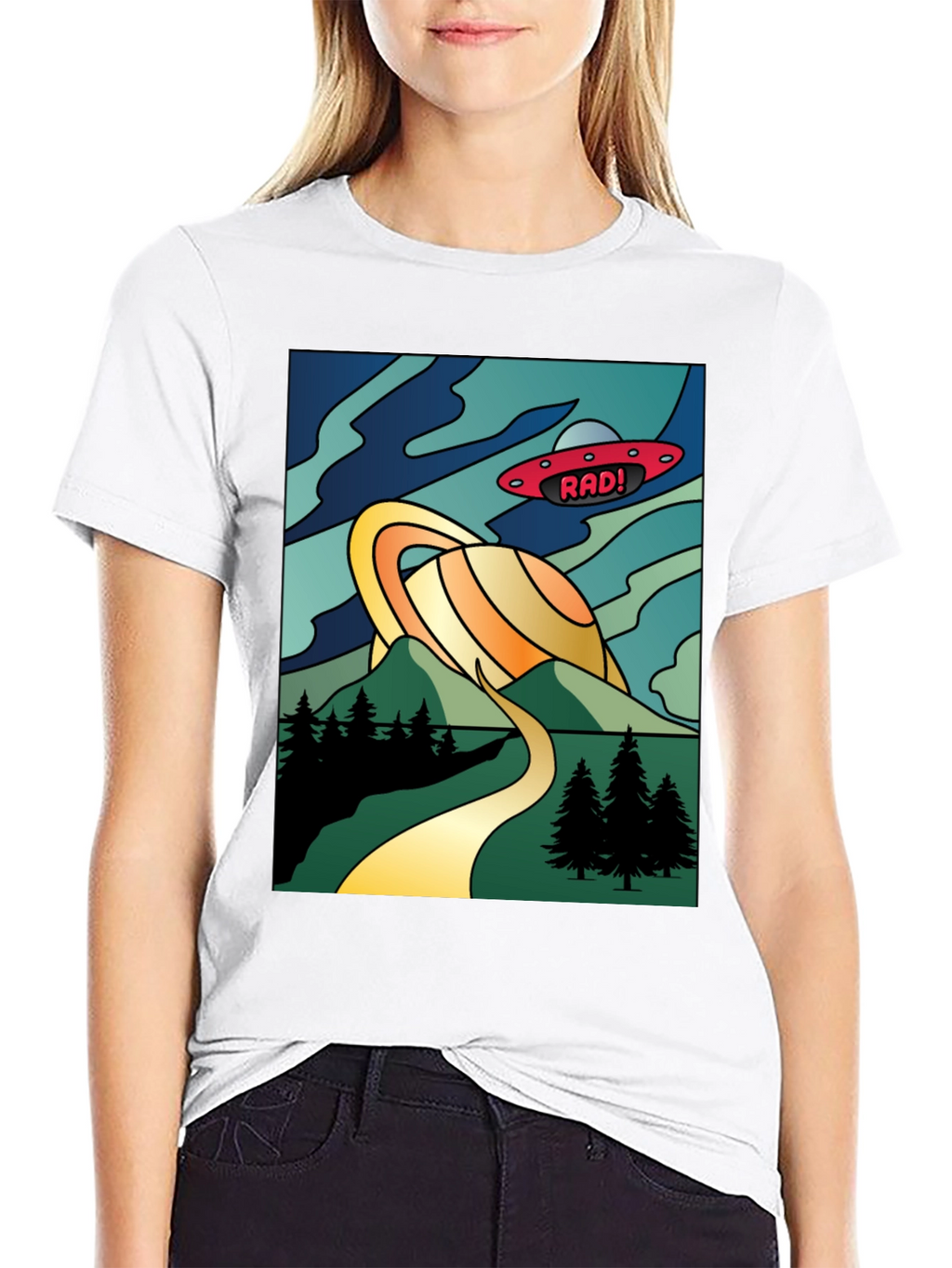 Retro Rad! Graphic Tee - Saturn & UFO Design