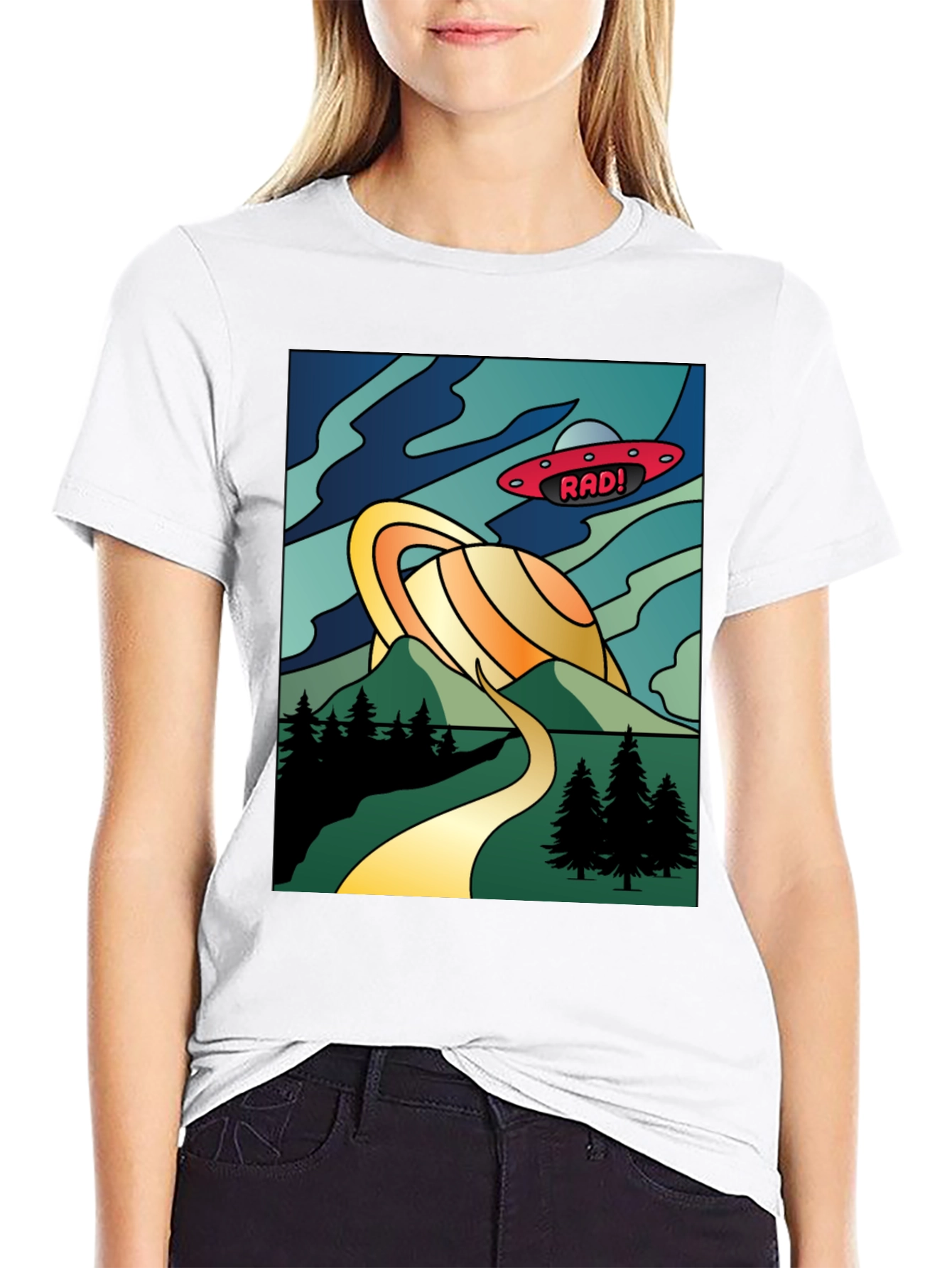 Retro Rad! Graphic Tee - Saturn & UFO Design