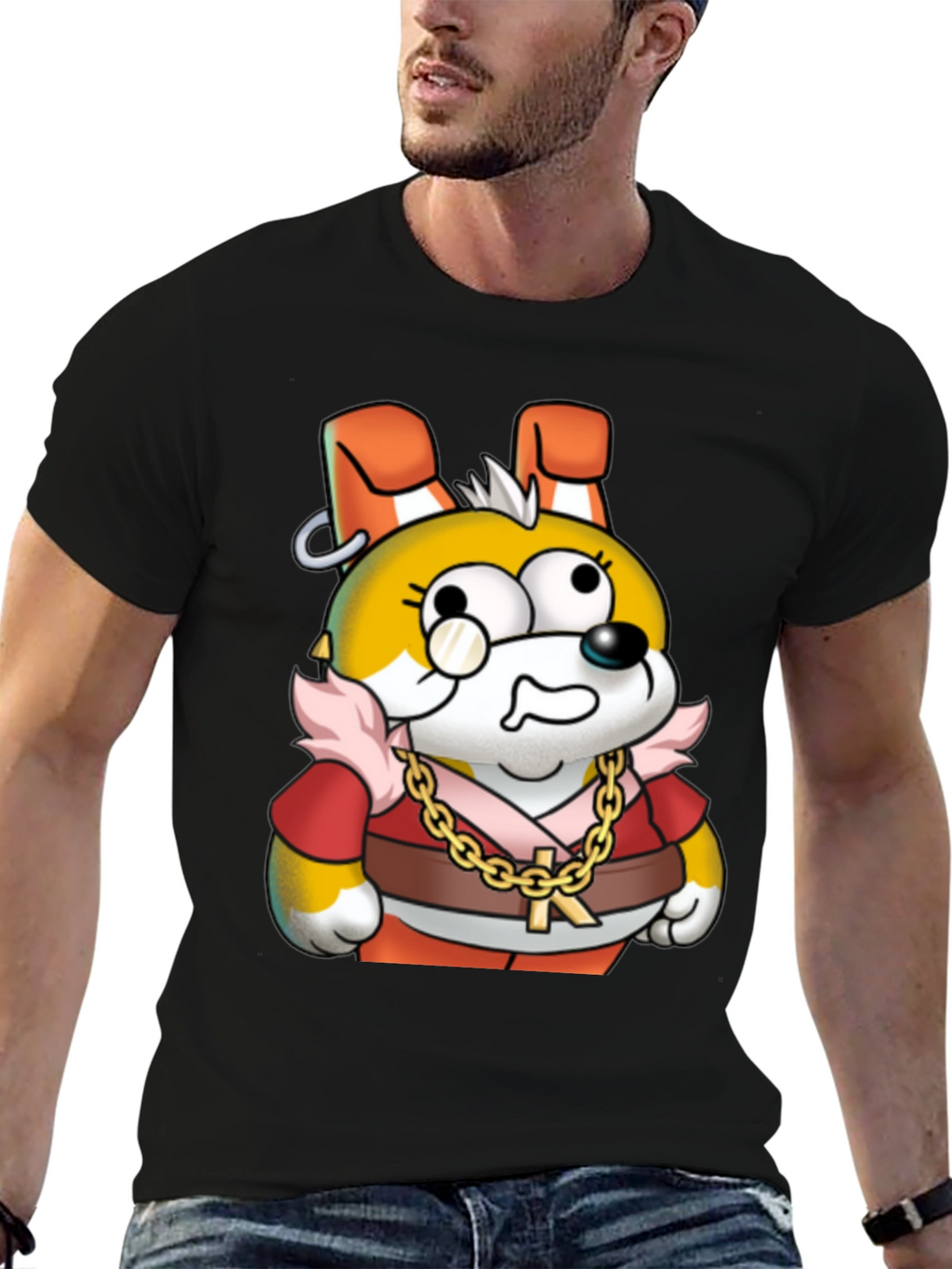 Cartoon Dog Gold Chain Graphic Tee - Unisex