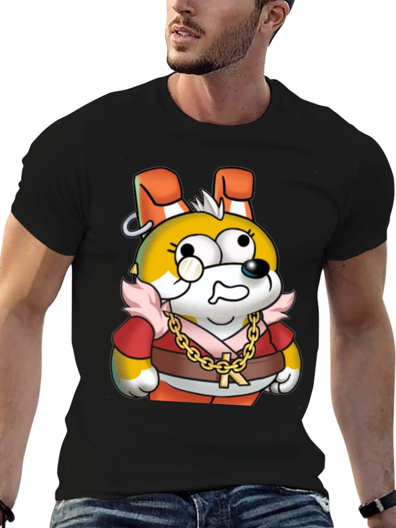 Cartoon Dog Gold Chain Graphic Tee - Unisex