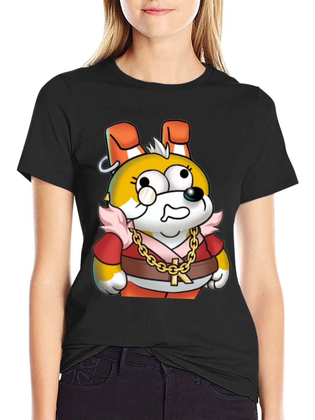 Cartoon Dog Gold Chain Graphic Tee - Unisex
