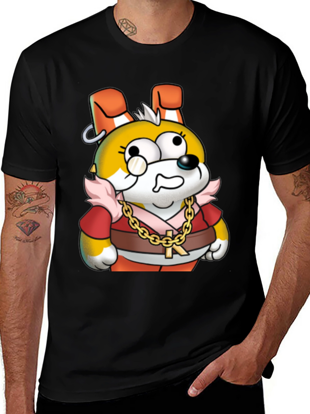 Cartoon Dog Gold Chain Graphic Tee - Unisex