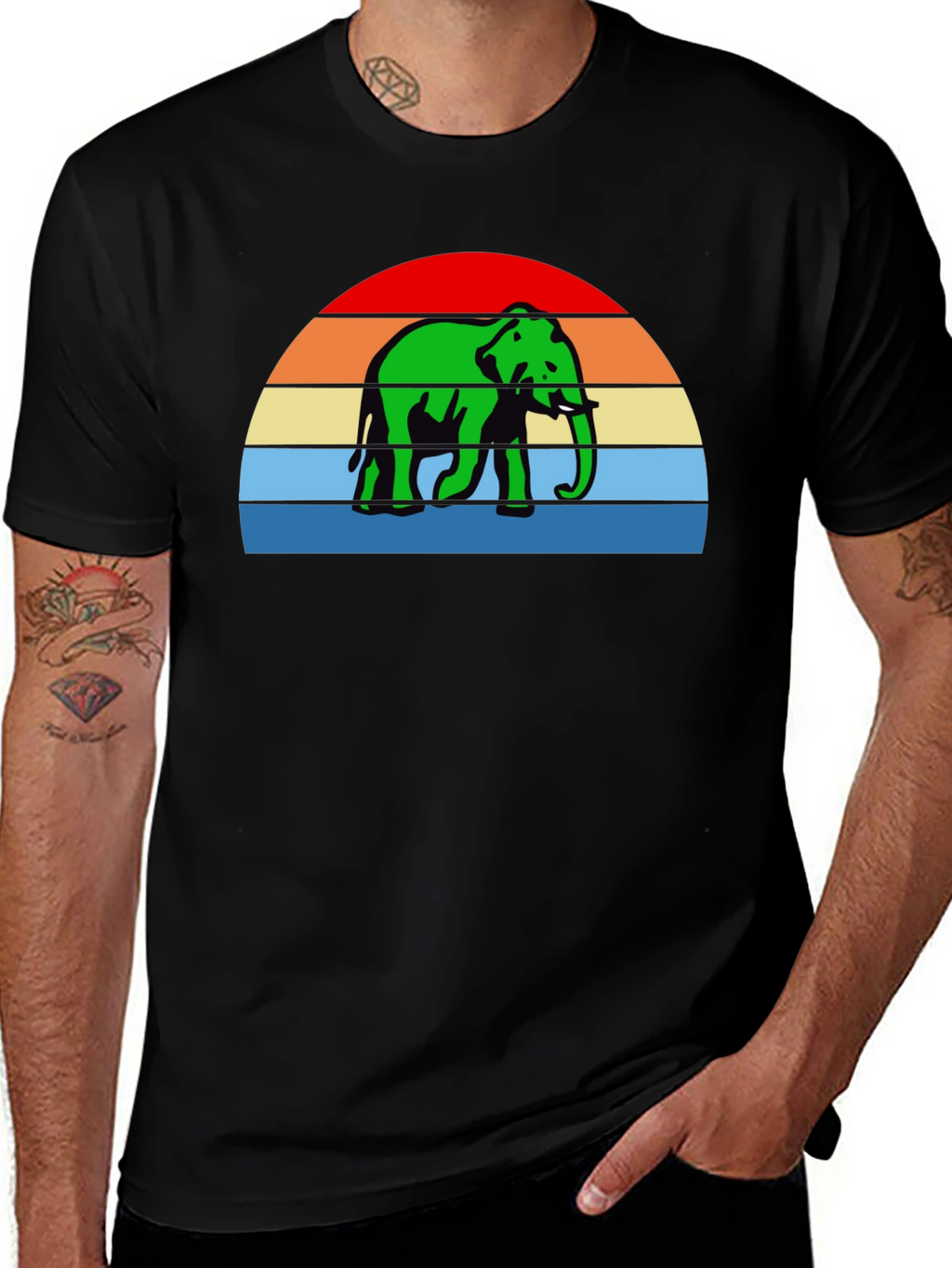 Retro Elephant T-Shirt - Sunset Design