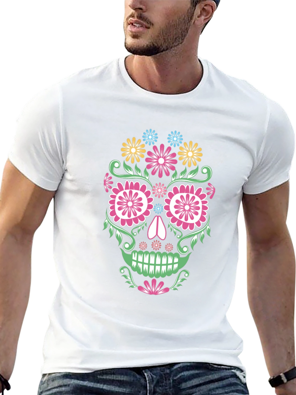 Floral Skull Graphic Tee - Stylish Cotton T-Shirt