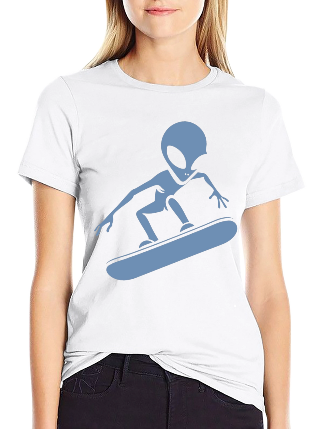 Skateboarding Alien Graphic T-Shirt - Black Cotton Tee