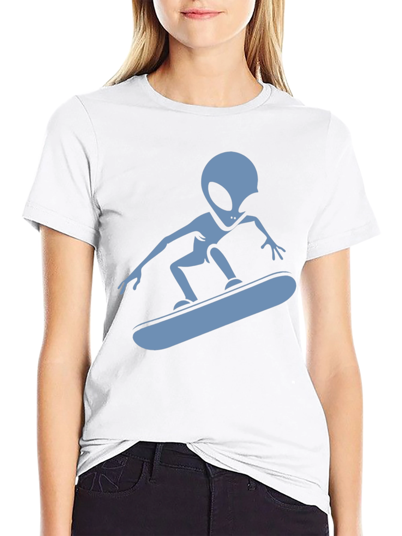 Skateboarding Alien Graphic T-Shirt - Black Cotton Tee