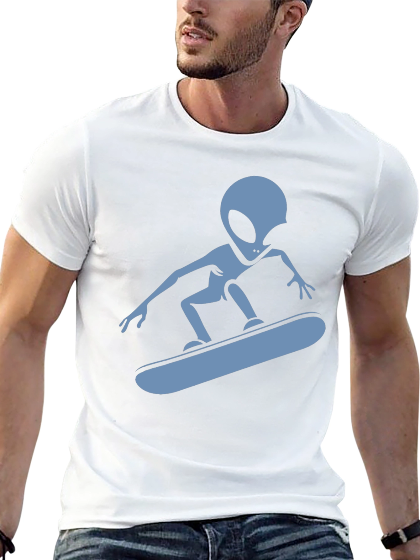 Skateboarding Alien Graphic T-Shirt - Black Cotton Tee