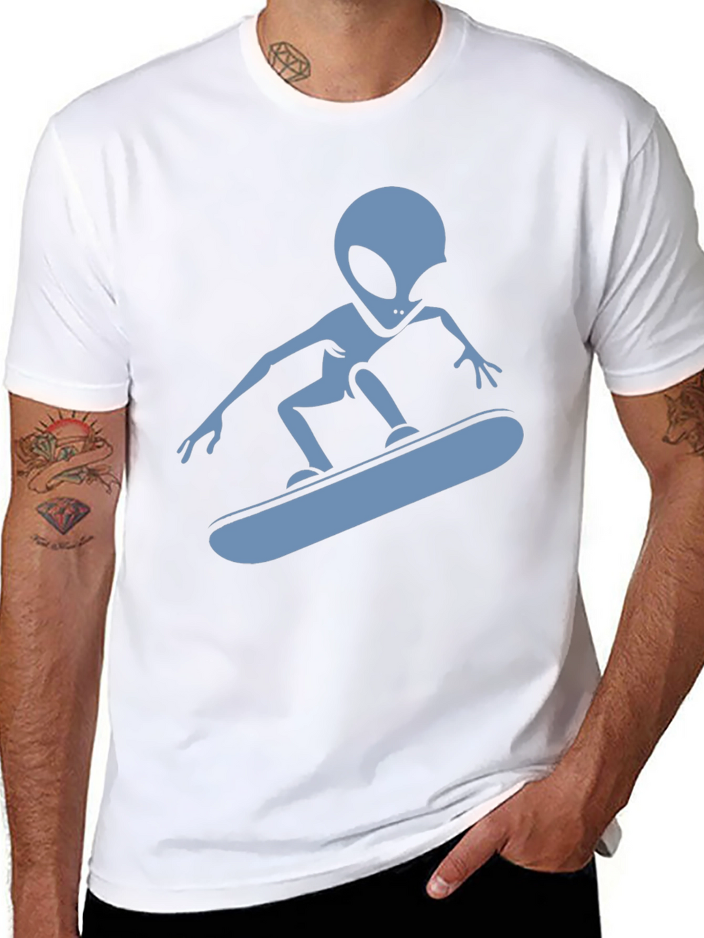 Skateboarding Alien Graphic T-Shirt - Black Cotton Tee