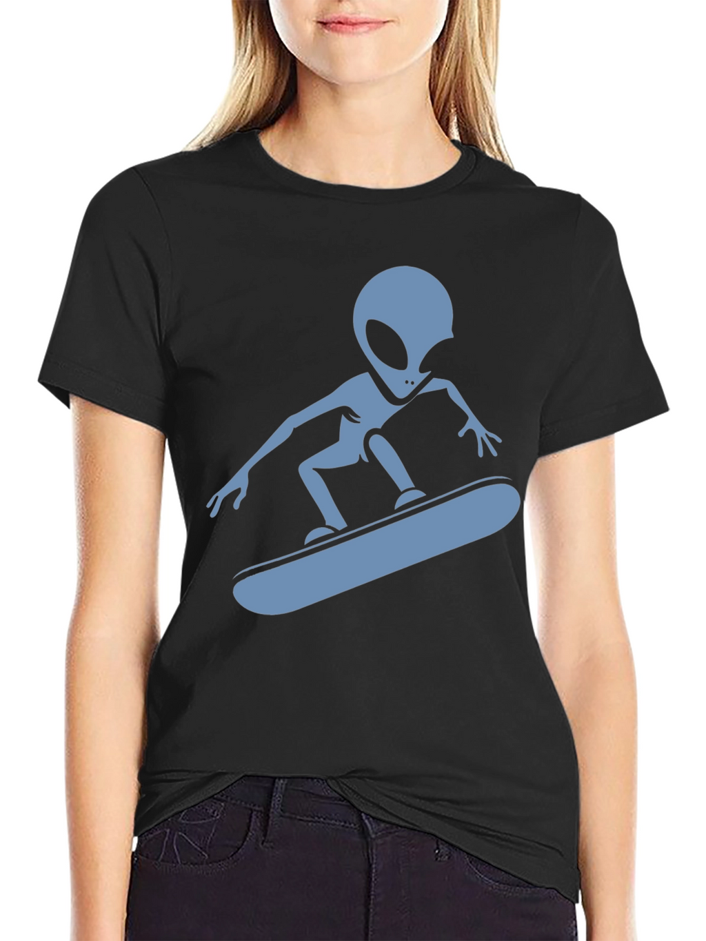 Skateboarding Alien Graphic T-Shirt - Black Cotton Tee