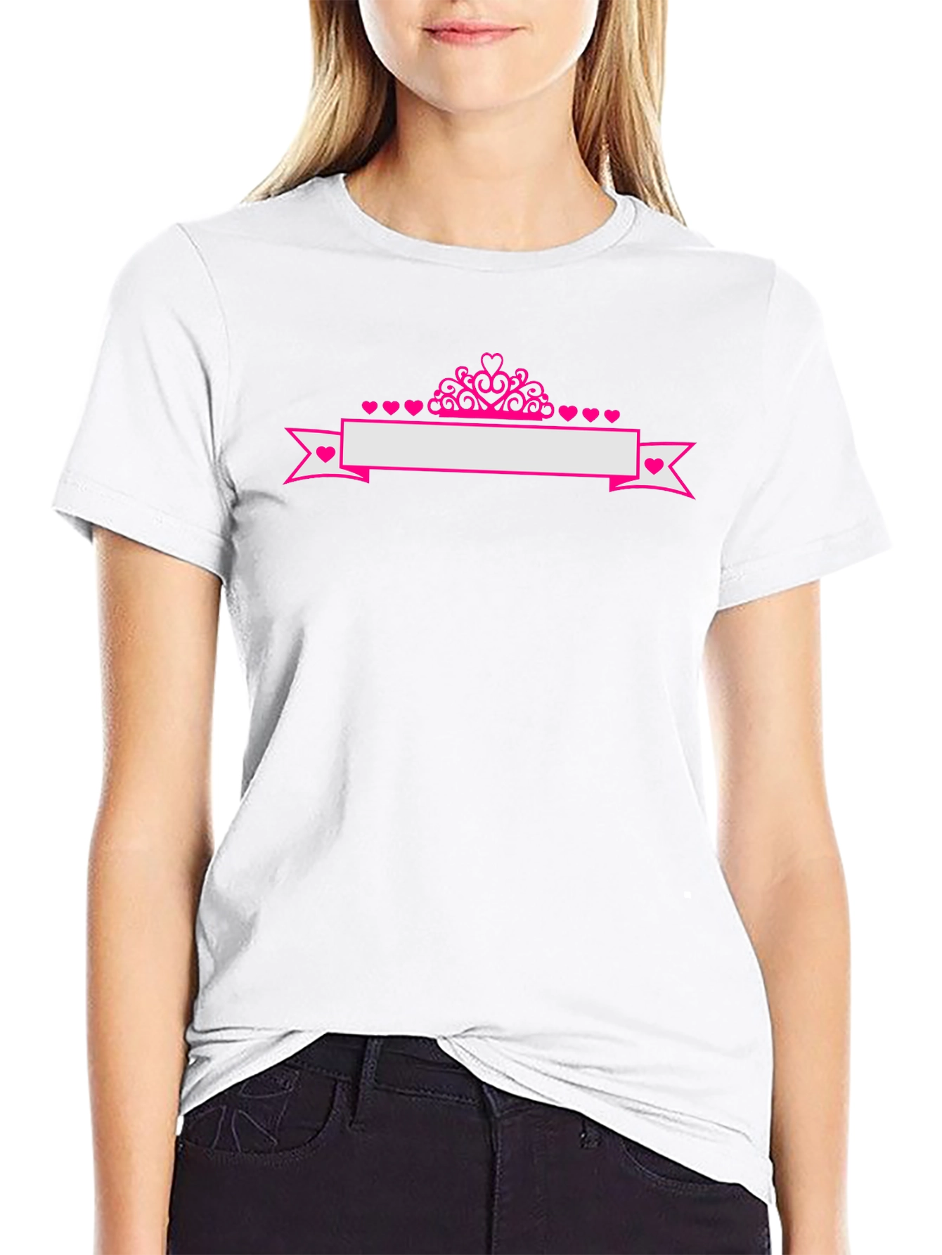 Princess Crown Heart Banner Tee - Black Cotton Shirt