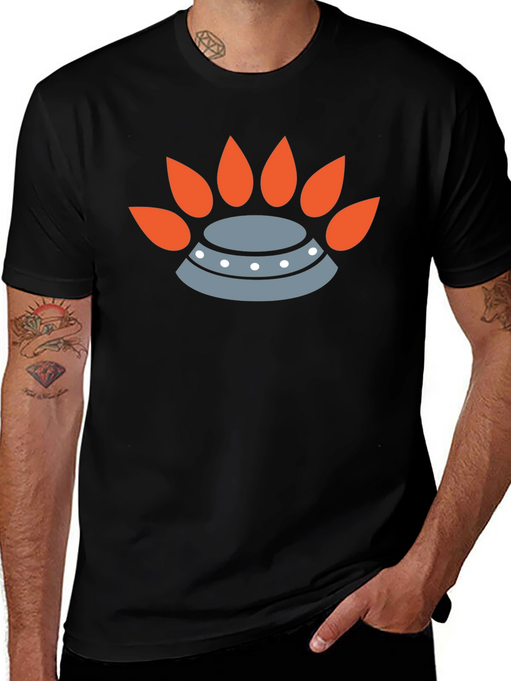 Modern Graphic Tee - UFO & Flame Design
