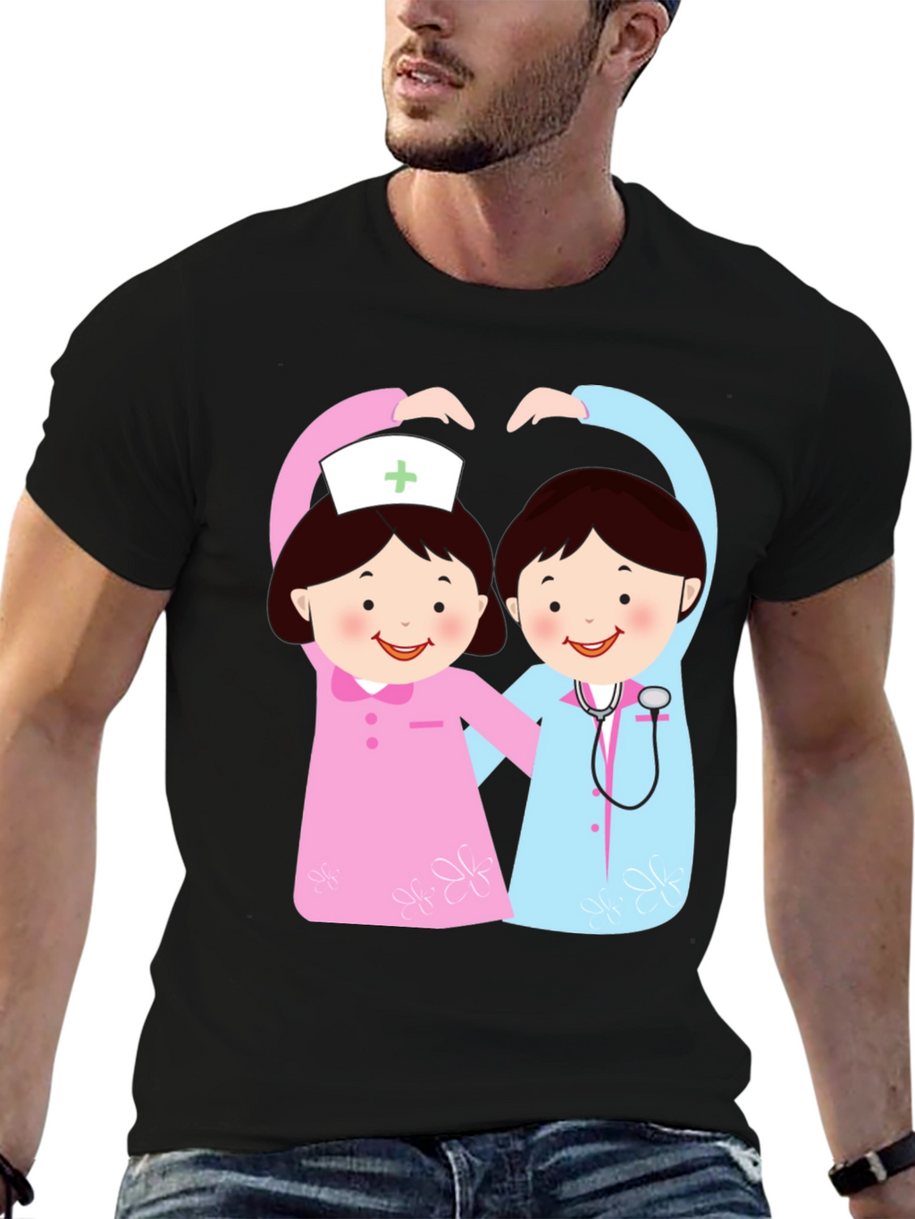 Cartoon Nurse Heart Hands Graphic T-Shirt