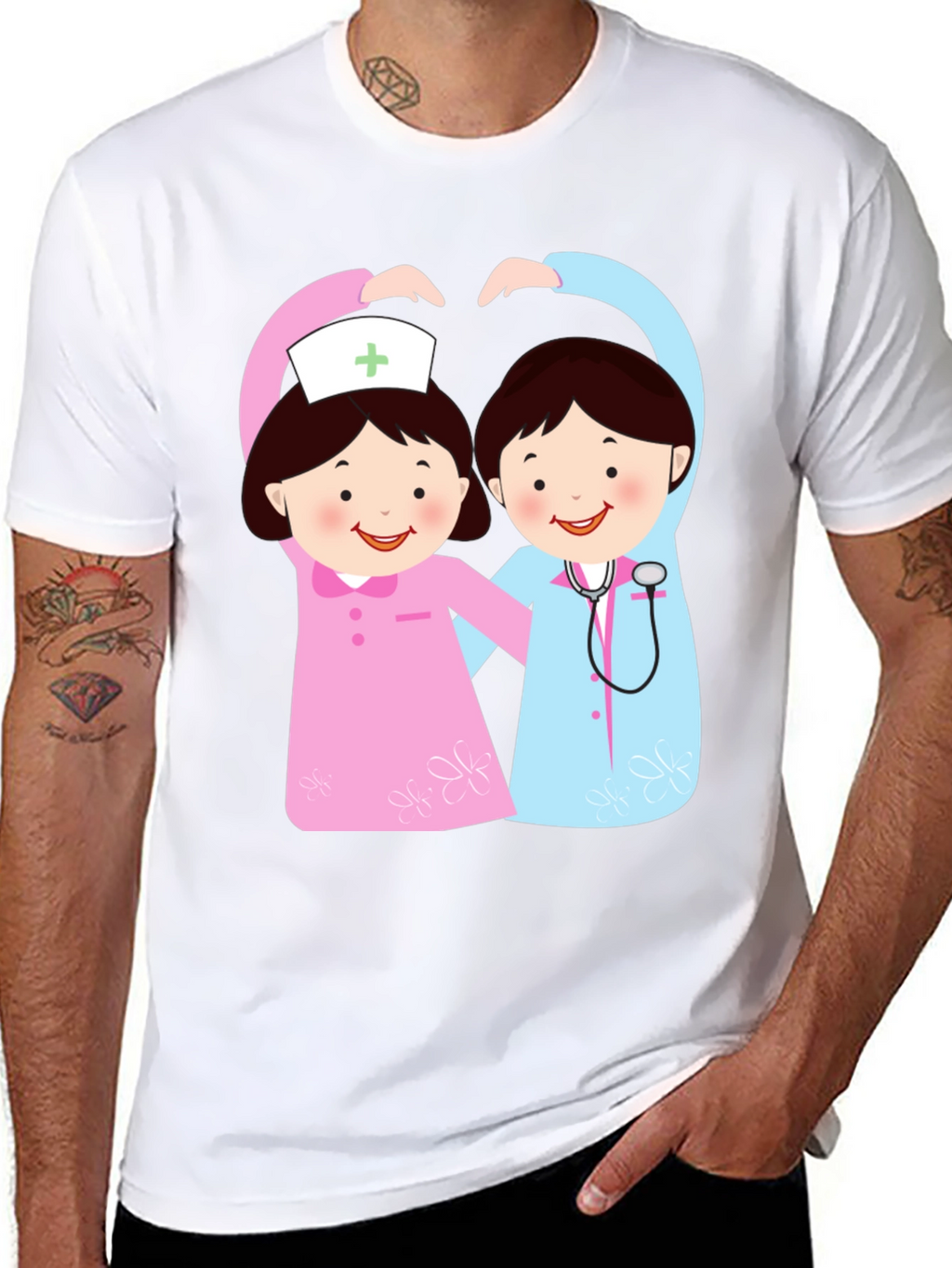 Cartoon Nurse Heart Hands Graphic T-Shirt