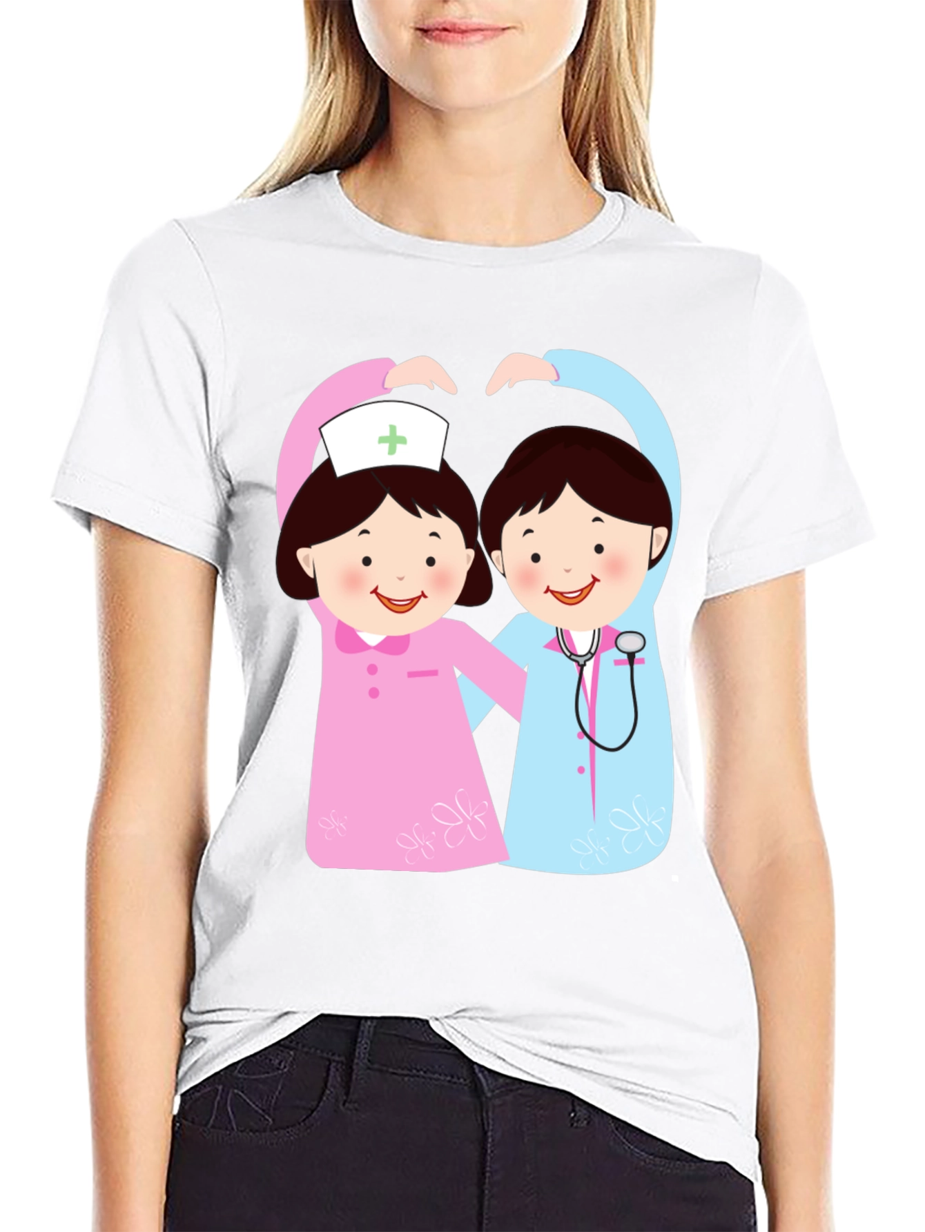 Cartoon Nurse Heart Hands Graphic T-Shirt