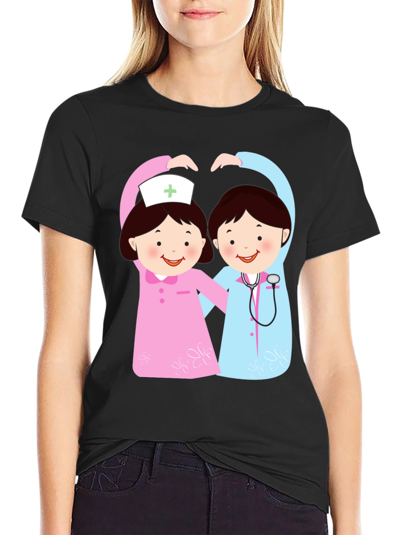 Cartoon Nurse Heart Hands Graphic T-Shirt