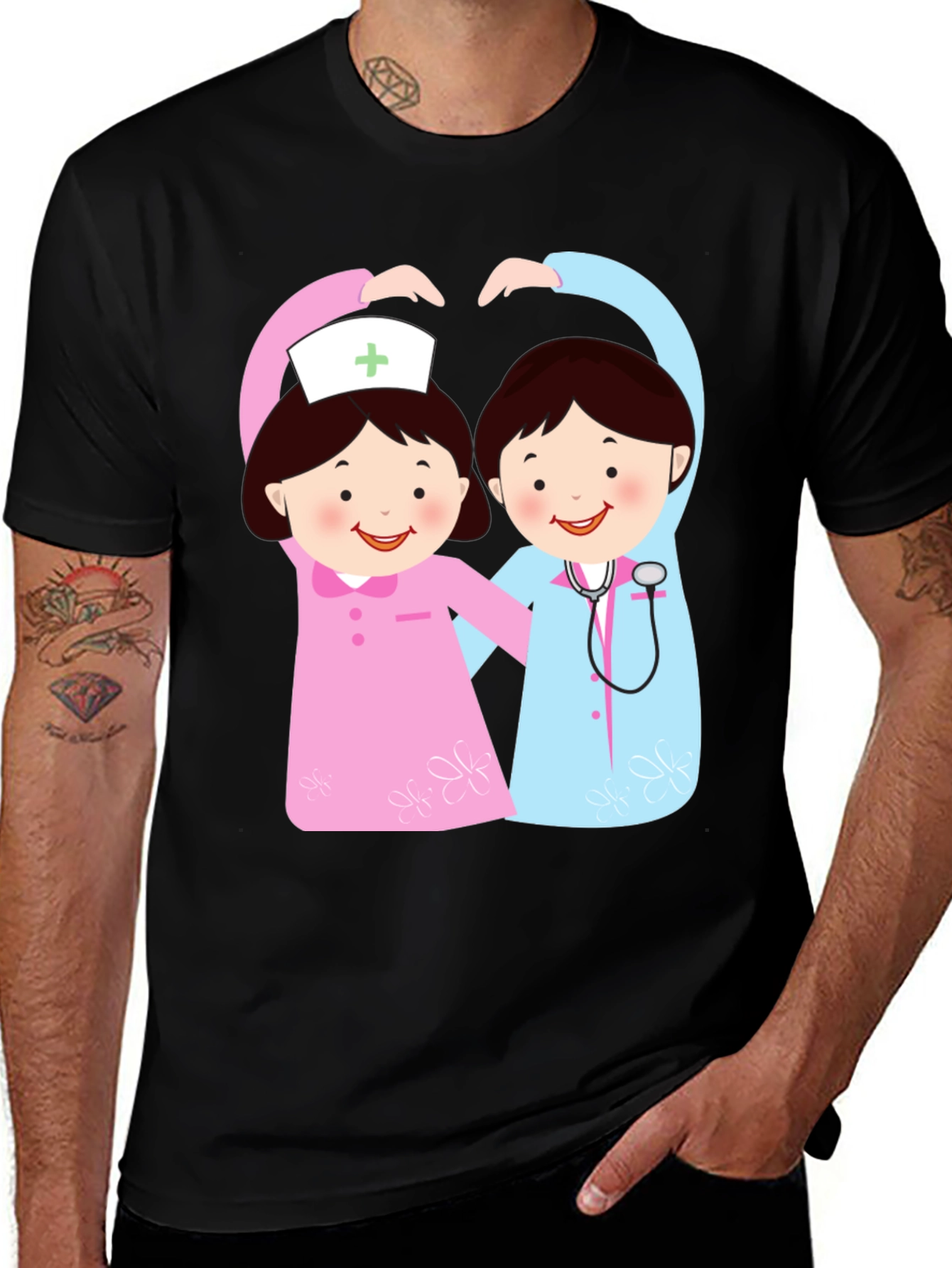 Cartoon Nurse Heart Hands Graphic T-Shirt