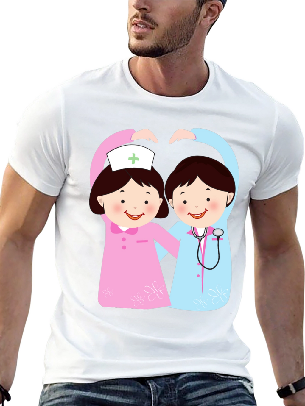 Cartoon Nurse Heart Hands Graphic T-Shirt