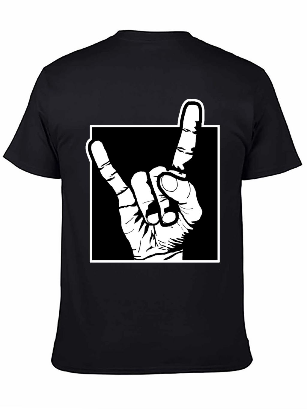 Rock On Hand Gesture Graphic Tee - Black